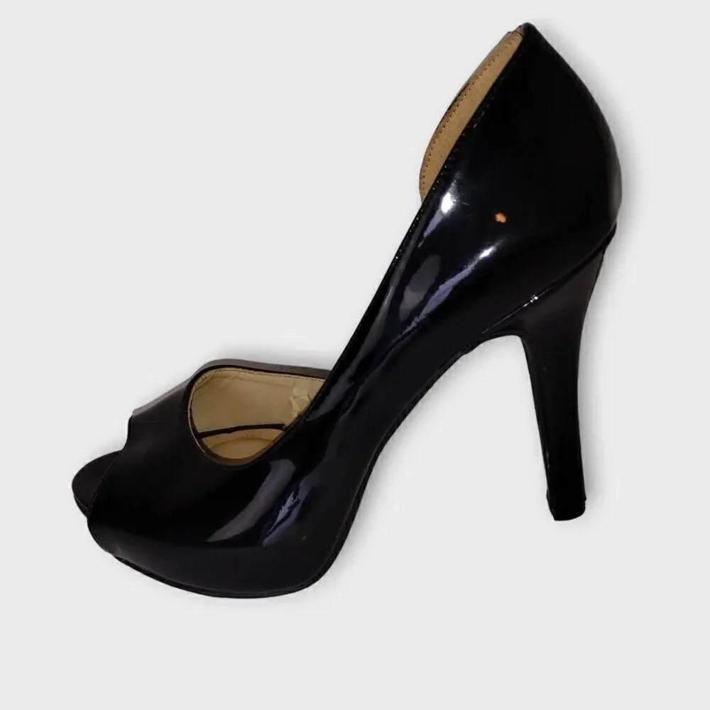 Zia Womens Shoes Sz 9 Black Patent Leather Heels Peep‎ Toe Platform